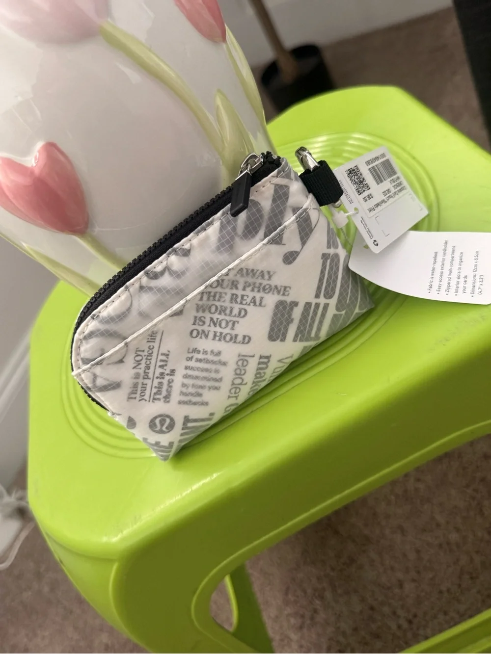 lululemon athletica White and Gray Logo Zip Pouch